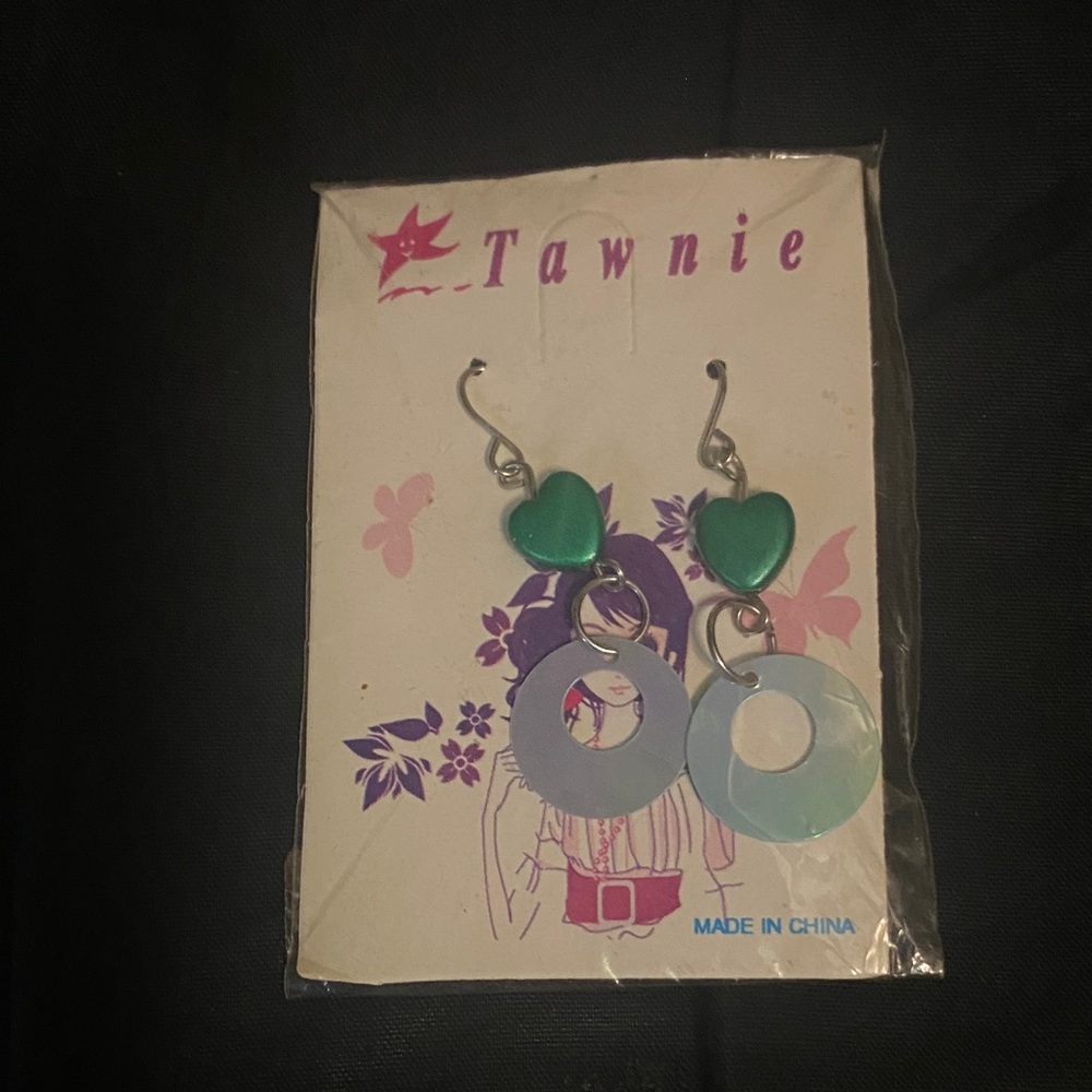 Green Heart and Silver Hoop Earrings
